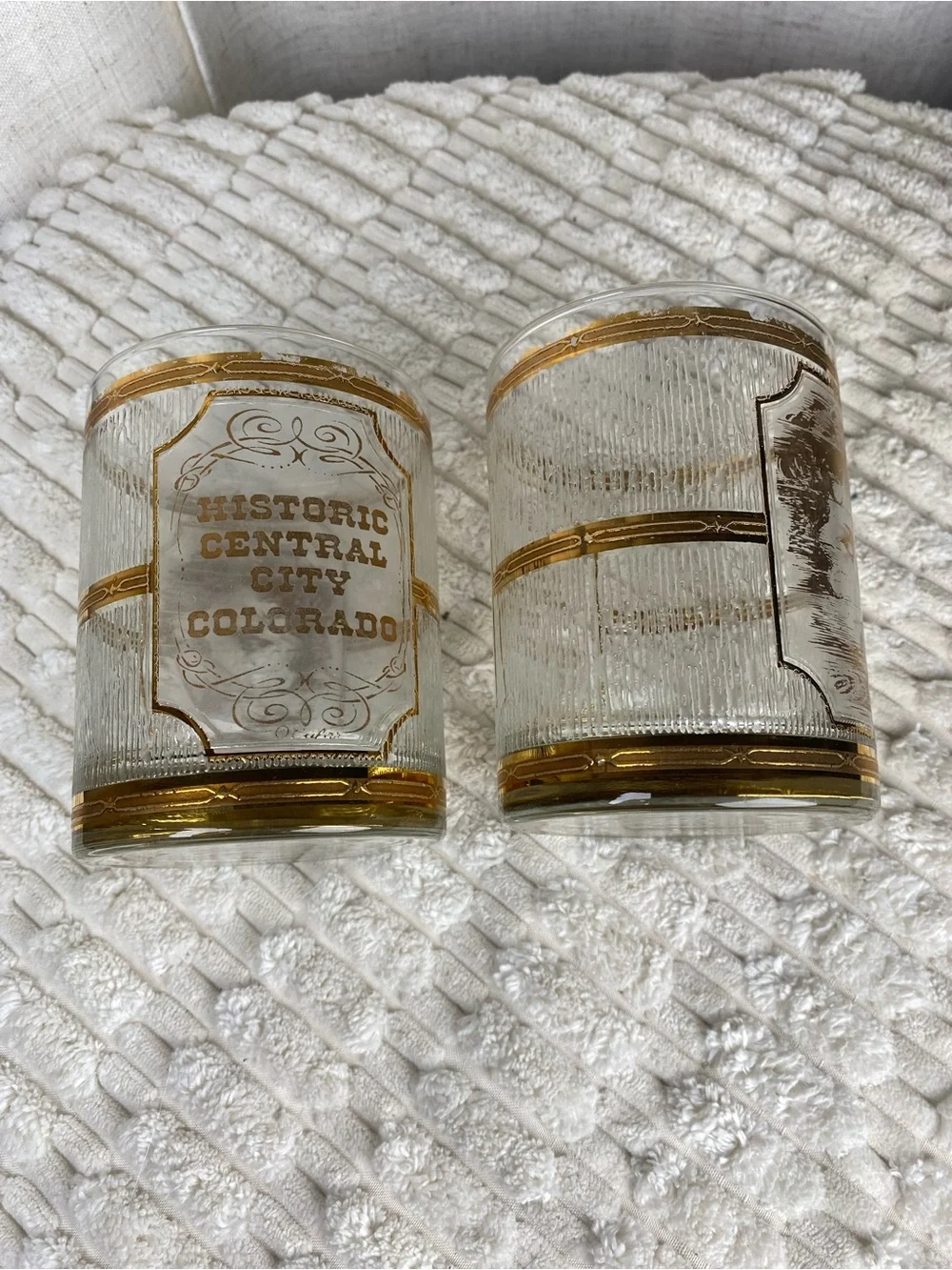 Vtg 50/60s Culver 22k Gold Double Rocks Glasses Pair - Historic Central City CO